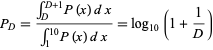  P_D=(int_D^(D+1)P(x)dx)/(int_1^(10)P(x)dx)=log_(10)(1+1/D) 