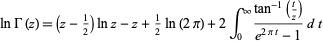  lnGamma(z)=(z-1/2)lnz-z+1/2ln(2pi)+2int_0^infty(tan^(-1)(t/z))/(e^(2pit)-1)dt 