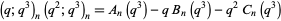  (q;q^3)_n(q^2;q^3)_n=A_n(q^3)-qB_n(q^3)-q^2C_n(q^3) 