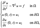  {(partial^2u)/(partialt^2)-del ^2u=f   in Omega; u(0,t)=u_1   on partialOmega; (partialu)/(partialt)(0,t)=u_2   on partialOmega, 