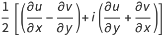 1/2[((partialu)/(partialx)-(partialv)/(partialy))+i((partialu)/(partialy)+(partialv)/(partialx))]