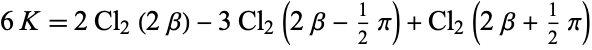  6K=2Cl_2(2beta)-3Cl_2(2beta-1/2pi)+Cl_2(2beta+1/2pi) 