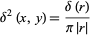  delta^2(x,y)=(delta(r))/(pi|r|) 