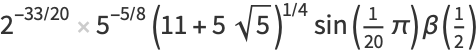 2^(-33/20)5^(-5/8)(11+5sqrt(5))^(1/4)sin(1/(20)pi)beta(1/2)