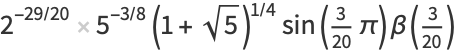 2^(-29/20)5^(-3/8)(1+sqrt(5))^(1/4)sin(3/(20)pi)beta(3/(20))
