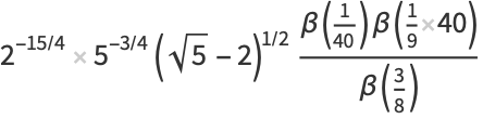 2^(-15/4)5^(-3/4)(sqrt(5)-2)^(1/2)(beta(1/(40))beta(1/940))/(beta(3/8))
