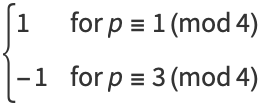 {1 for p=1 (mod 4); -1 for p=3 (mod 4)