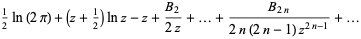 1/2ln(2pi)+(z+1/2)lnz-z+(B_2)/(2z)+...+(B_(2n))/(2n(2n-1)z^(2n-1))+...