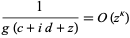  1/(g(c+id+z))=O(z^kappa) 