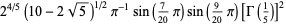 2^(4/5)(10-2sqrt(5))^(1/2)pi^(-1)sin(7/(20)pi)sin(9/(20)pi)[Gamma(1/5)]^2