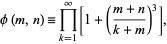  phi(m,n)=product_(k=1)^infty[1+((m+n)/(k+m))^3], 