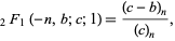  _2F_1(-n,b;c;1)=((c-b)_n)/((c)_n), 