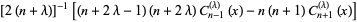 [2(n+lambda)]^(-1)[(n+2lambda-1)(n+2lambda)C_(n-1)^((lambda))(x)-n(n+1)C_(n+1)^((lambda))(x)]