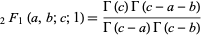  _2F_1(a,b;c;1)=(Gamma(c)Gamma(c-a-b))/(Gamma(c-a)Gamma(c-b)) 