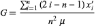  G=(sum_(i=1)^(n)(2i-n-1)x_i^')/(n^2mu) 
