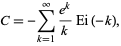  C=-sum_(k=1)^infty(e^k)/kEi(-k), 