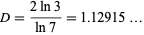  D=(2ln3)/(ln7)=1.12915... 