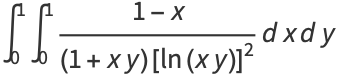 int_0^1int_0^1(1-x)/((1+xy)[ln(xy)]^2)dxdy