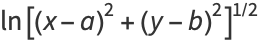 ln[(x-a)^2+(y-b)^2]^(1/2)