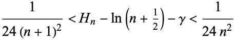  1/(24(n+1)^2)<H_n-ln(n+1/2)-gamma<1/(24n^2) 