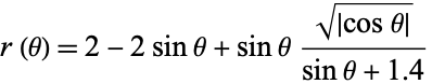  r(theta)=2-2sintheta+sintheta(sqrt(|costheta|))/(sintheta+1.4) 