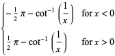 {-1/2pi-cot^(-1)(1/x) for x<0; 1/2pi-cot^(-1)(1/x) for x>0