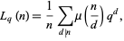  L_q(n)=1/nsum_(d|n)mu(n/d)q^d, 