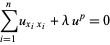  sum_(i=1)^nu_(x_ix_i)+lambdau^p=0 