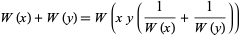  W (x) + W (y) = W (xy (1 / (W (x)) + 1 / (W (y)))) 
