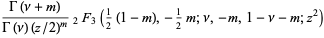 (Gamma(nu+m))/(Gamma(nu)(z/2)^m)_2F_3(1/2(1-m),-1/2m;nu,-m,1-nu-m;z^2)