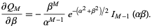  (partialQ_M)/(partialbeta)=-(beta^M)/(alpha^(M-1))e^(-(alpha^2+beta^2)/2)I_(M-1)(alphabeta). 