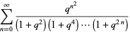 sum_(n=0)^(infty)(q^(n^2))/((1+q^2)(1+q^4)...(1+q^(2n)))