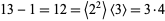 13-1=12=<2^2><3>=3·4