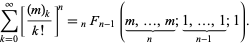  sum_(k=0)^infty[((m)_k)/(k!)]^n=_nF_(n-1)(m,...,m_()_(n);1,...,1_()_(n-1);1). 