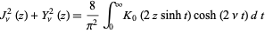  J_nu^2(z)+Y_nu^2(z)=8/(pi^2)int_0^inftyK_0(2zsinht)cosh(2nut)dt 