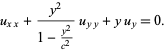  u_(xx)+(y^2)/(1-(y^2)/(c^2))u_(yy)+yu_y=0. 