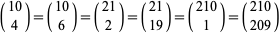 (10, 4) = (10; 6) = (21; 2) = (21; 19) = (210; 1) = (210; 209)