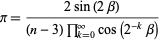  pi=(2sin(2beta))/((n-3)product_(k=0)^(infty)cos(2^(-k)beta)) 