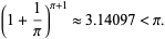 (1+1/pi)^(pi+1) approx 3.14097<pi. 
