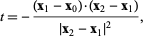  t=-((x_1-x_0)·(x_2-x_1))/(|x_2-x_1|^2), 
