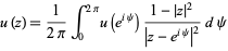  u(z)=1/(2pi)int_0^(2pi)u(e^(ipsi))(1-|z|^2)/(|z-e^(ipsi)|^2)dpsi 