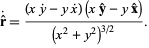  r^^^.=((xy^.-yx^.)(xy^^-yx^^))/((x^2+y^2)^(3/2)). 