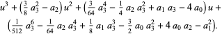  u^3+(3/8a_3^2-a_2)u^2+(3/(64)a_3^4-1/4a_2a_3^2+a_1a_3-4a_0)u+(1/(512)a_3^6-1/(64)a_2a_3^4+1/8a_1a_3^3-3/2a_0a_3^2+4a_0a_2-a_1^2).  