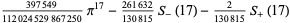 (397549)/(112024529867250)pi^(17)-(261632)/(130815)S_-(17)-2/(130815)S_+(17)