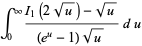 int_0^infty(I_1(2sqrt(u))-sqrt(u))/((e^u-1)sqrt(u))du