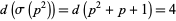 d(sigma(p^2))=d(p^2+p+1)=4