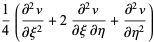 1/4((partial^2v)/(partialxi^2)+2(partial^2v)/(partialxipartialeta)+(partial^2v)/(partialeta^2))