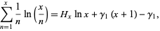  sum_(n=1)^x1/nln(x/n)=H_xlnx+gamma_1(x+1)-gamma_1, 