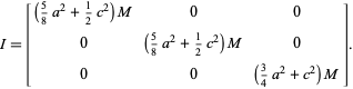  I=[(5/8a^2+1/2c^2)M 0 0; 0 (5/8a^2+1/2c^2)M 0; 0 0 (3/4a^2+c^2)M]. 
