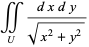 intint_(U)(dxdy)/(sqrt(x^2+y^2))